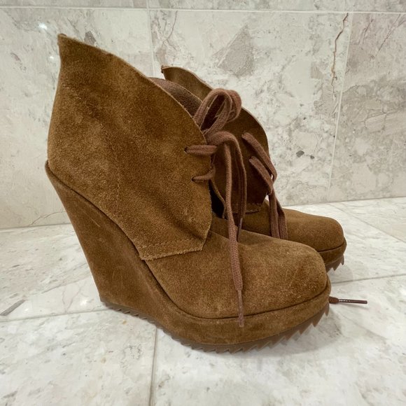 PEDRO GARCIA {36} Carmel suede platform wedge bootie lace up rubber sole